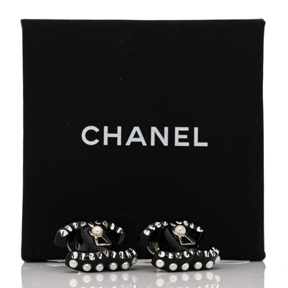 Chanel Resin Crystal Pearl CC Earrings Black 5 of 5