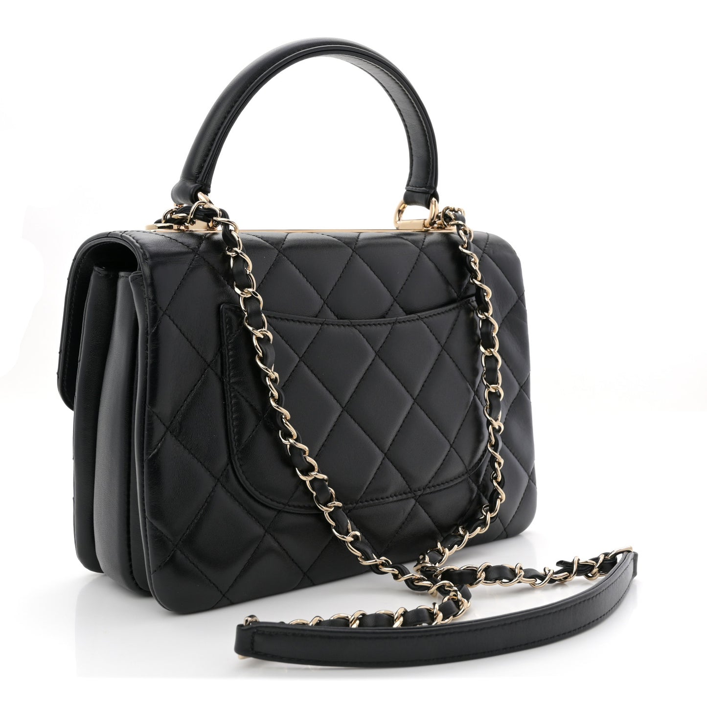 Lambskin Quilted Small Trendy CC Dual Handle Flap Bag Black