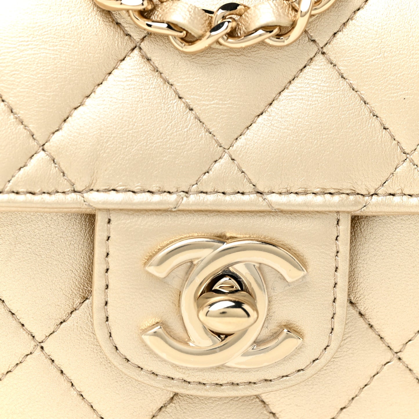 Metallic Lambskin Quilted CC In Love Heart Clutch With Chain Gold
