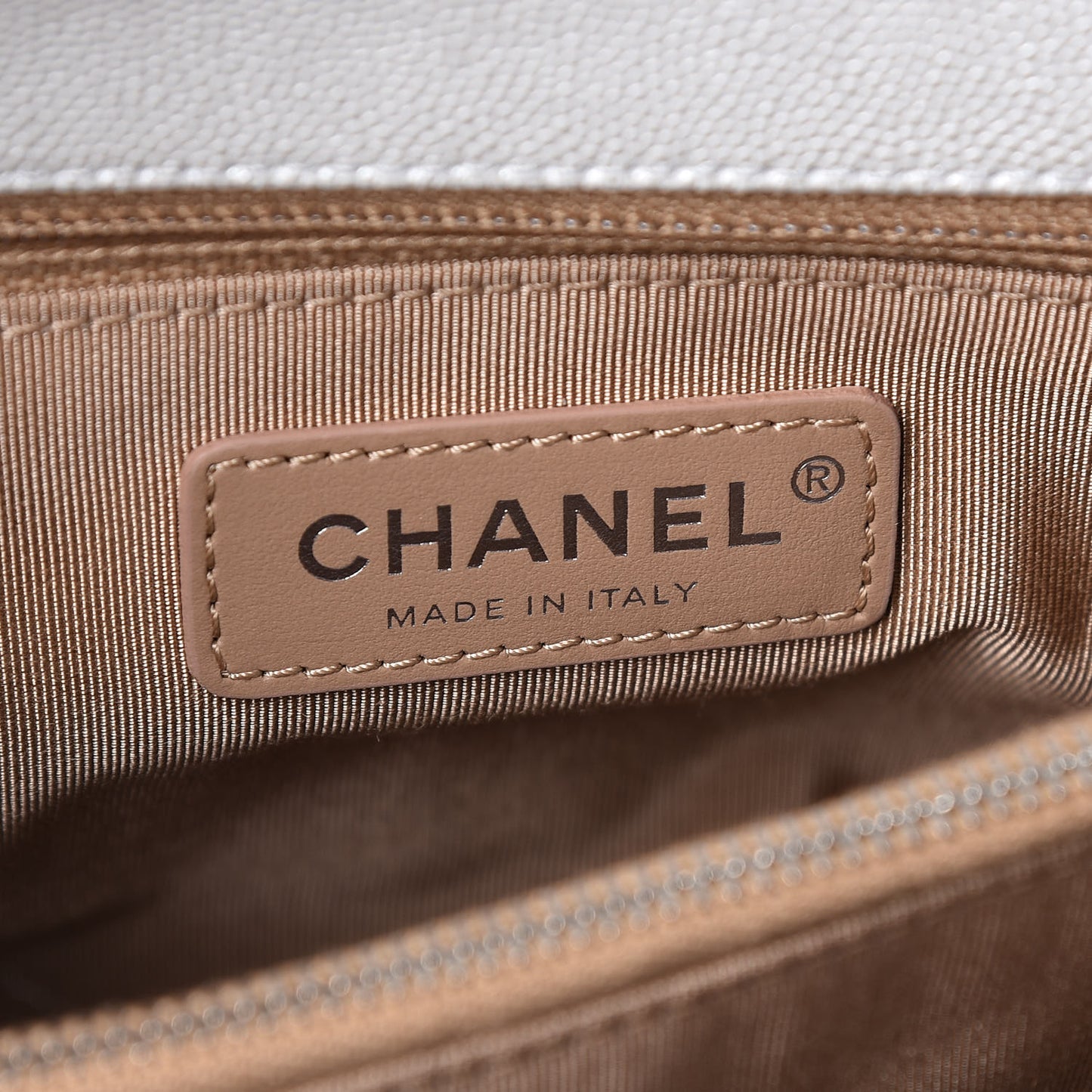 Iridescent Caviar Chevron Quilted Small Coco Handle Flap White