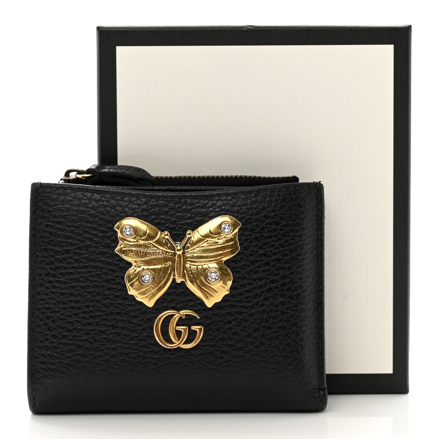Gucci Pebbled Calfskin Butterfly Card Case Wallet Black 9 of 9