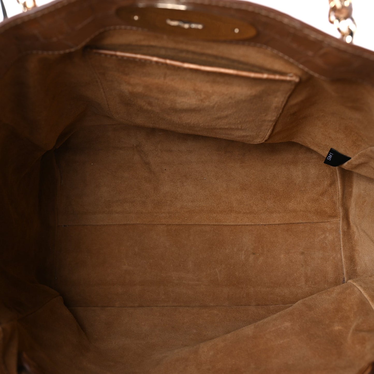 Crocodile Embossed Calfskin Cecily Tote Biscuit Brown