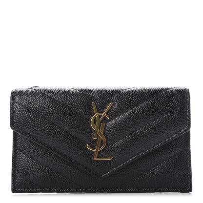 Saint Laurent Grain De Poudre Matelasse Chevron Monogram Compact Wallet Black 1 of 7