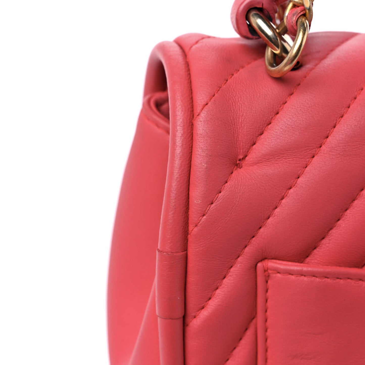 Lambskin Reverse Chevron Quilted Mini Round Top Handle Flap Bright Pink