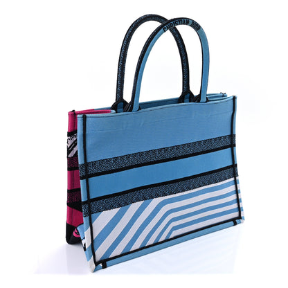 Christian Dior Canvas Embroidered Medium Jungle Pop Book Tote Blue Multicolor 2 of 8