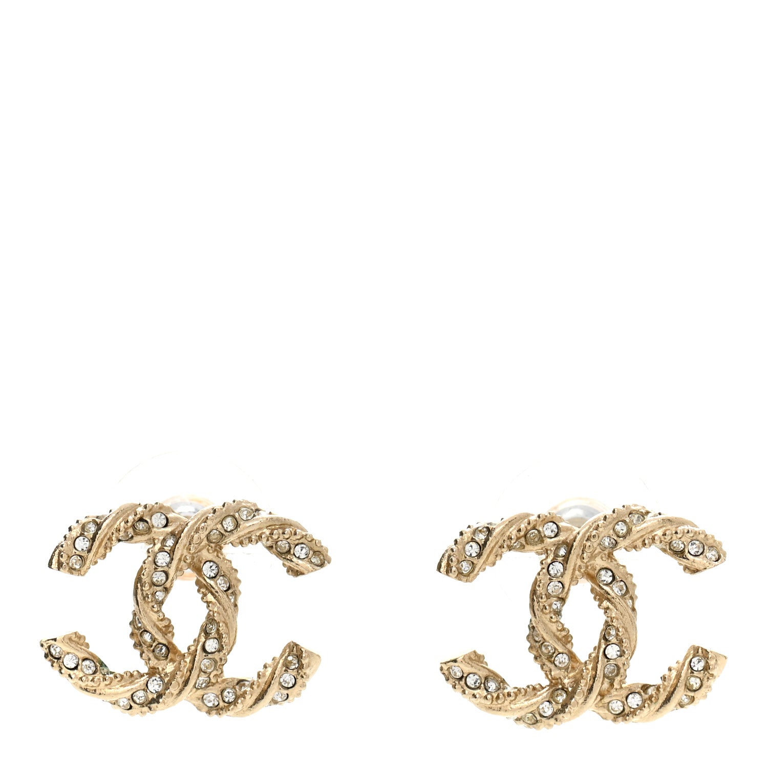 Chanel Crystal Twisted CC Earrings Gold 1 of 5