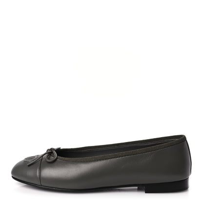 Chanel Lambskin Cap Toe CC Ballerina Flats 37 Dark Grey 1 of 9