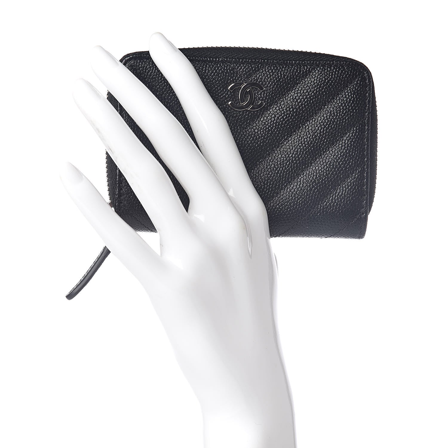 Chanel Caviar Chevron Quilted Zip Coin Purse Black 2 of 7