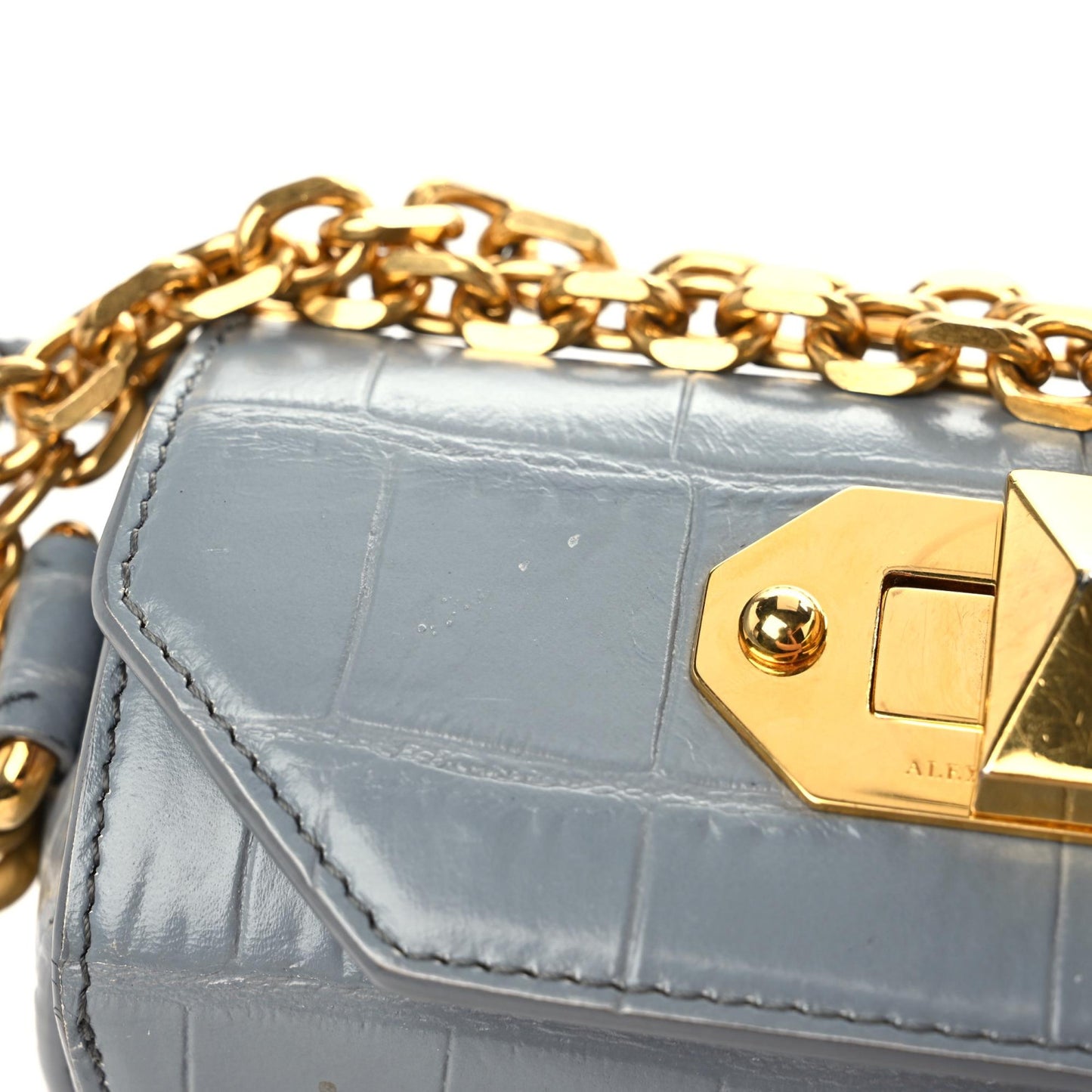 Calfskin Crocodile Embossed Box Shoulder Bag 16 Grey