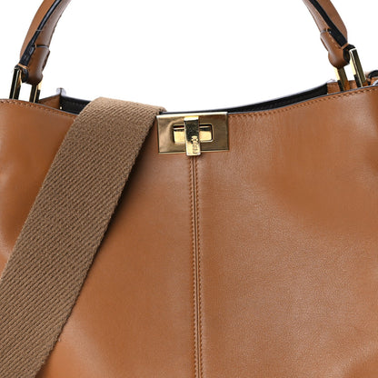 Fendi Vitello Seta Light Century Shearling FF 1974 Medium Peekaboo X-Lite Nocciolo Ebano Tobacco 6 of 7