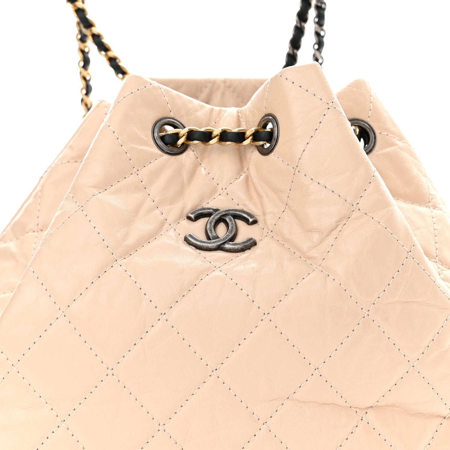 Chanel Aged Calfskin Quilted Gabrielle Backpack Beige Black 8 of 10