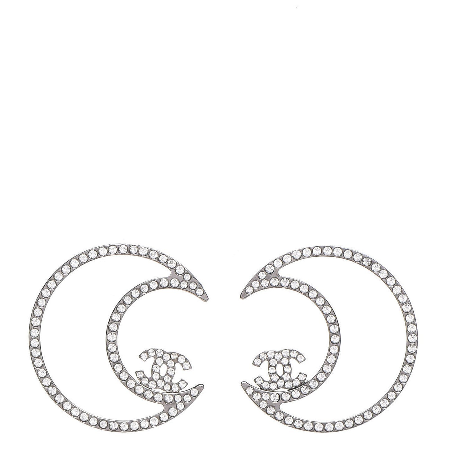 Strass Crystal CC Moon Earrings Silver