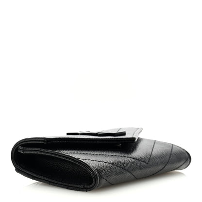 Saint Laurent Grain De Poudre Matelasse Chevron Small Monochrome Monogram Envelope Wallet Black 4 of 6