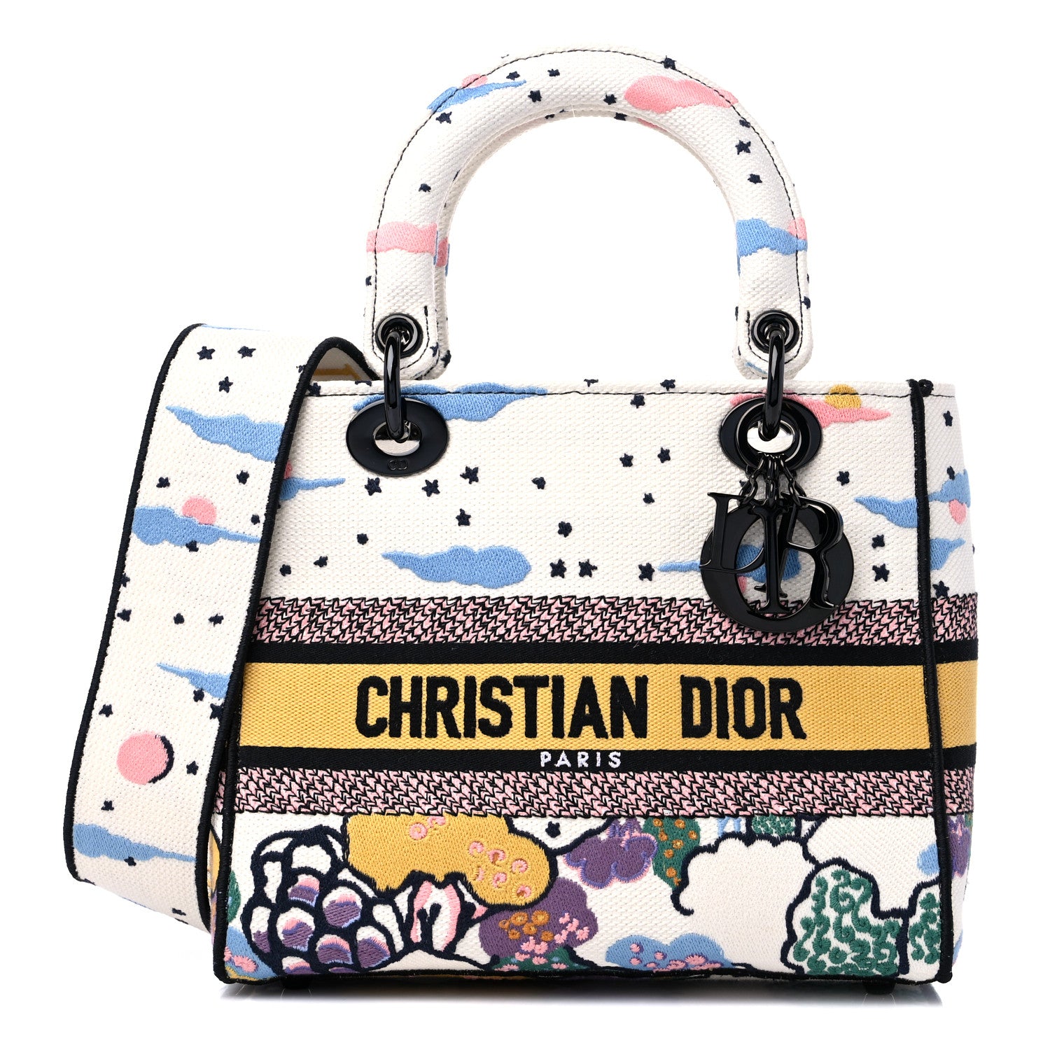 Christian Dior Canvas Embroidered Ciel De Reve Medium Lady D-Lite Latte Multicolor 1 of 8