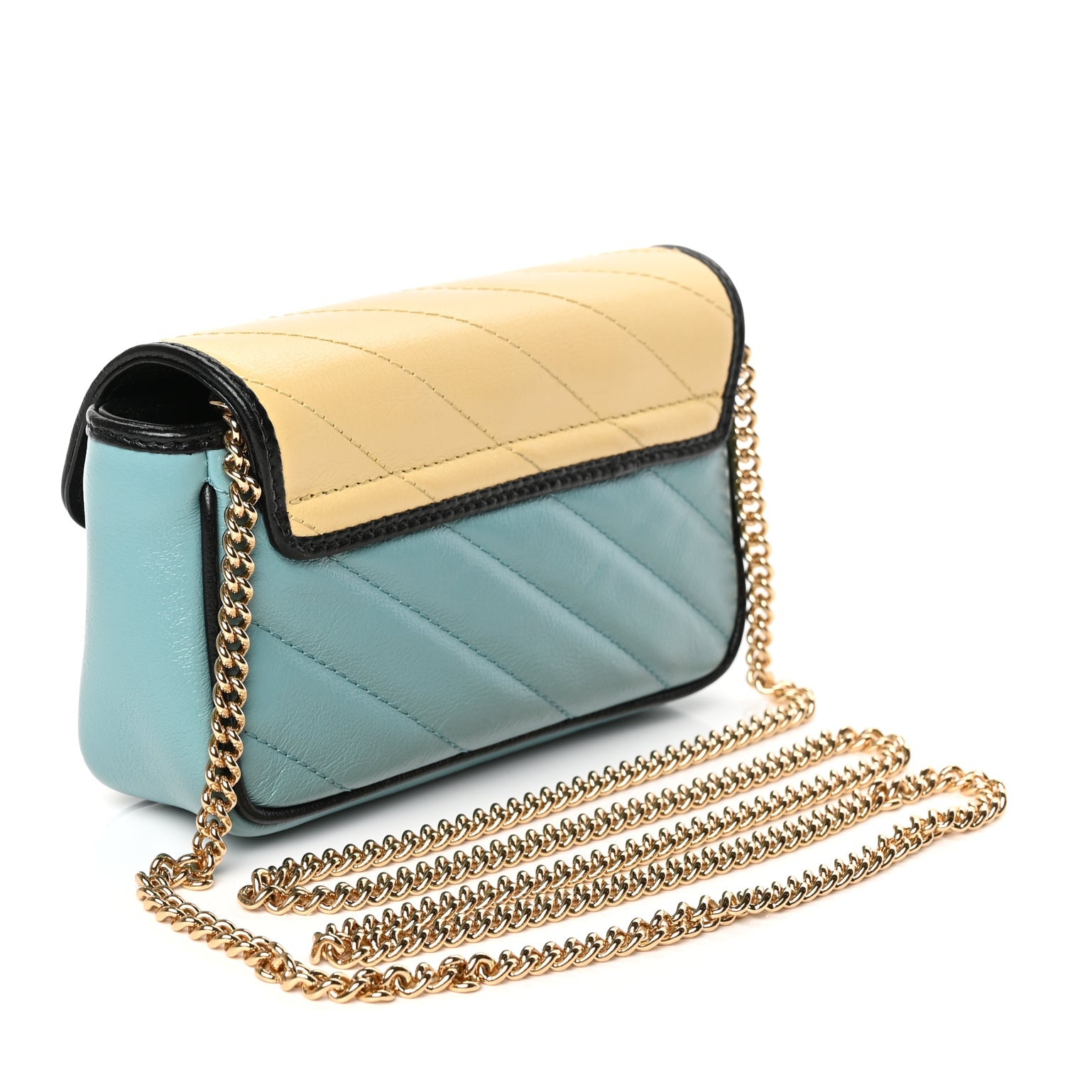 Gucci Azalea Calfskin Enamel Matelasse Diagonal Super Mini Torchon GG Marmont Shoulder Bag Butter Dusty Azure Black Electric Blue 2 of 9