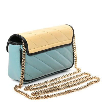 Gucci Azalea Calfskin Enamel Matelasse Diagonal Super Mini Torchon GG Marmont Shoulder Bag Butter Dusty Azure Black Electric Blue 2 of 9