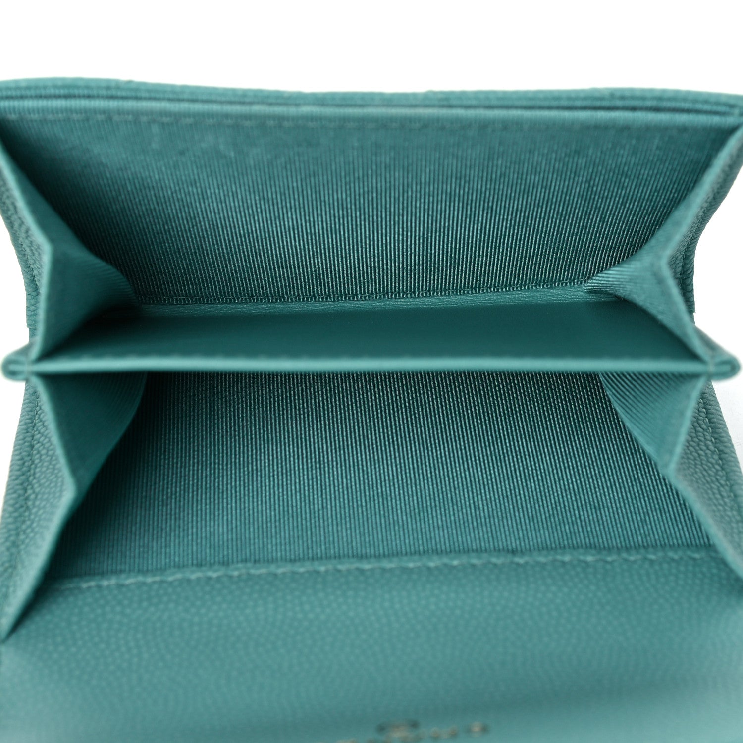 Chanel Caviar Flat Chevron Quilted Card Holder Wallet Green 5 of 10