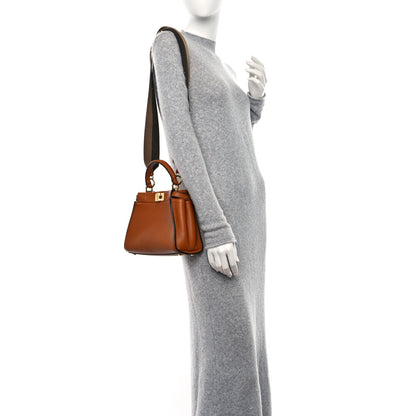Fendi Vitello Seta Canvas FF Embroidered Mini Peekaboo Iconic Satchel Brandy Amazzonia 3 of 9