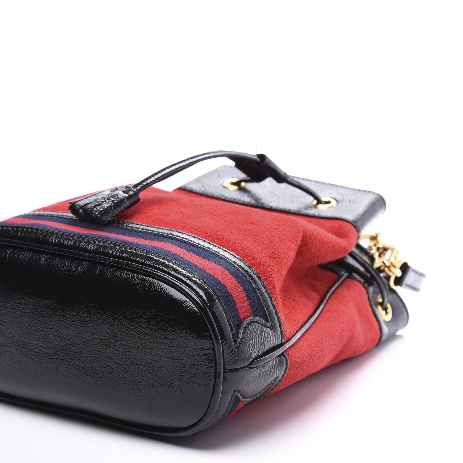 Gucci Suede Patent Web Small Ophidia Bucket Bag Hibiscus Red Black 9 of 10