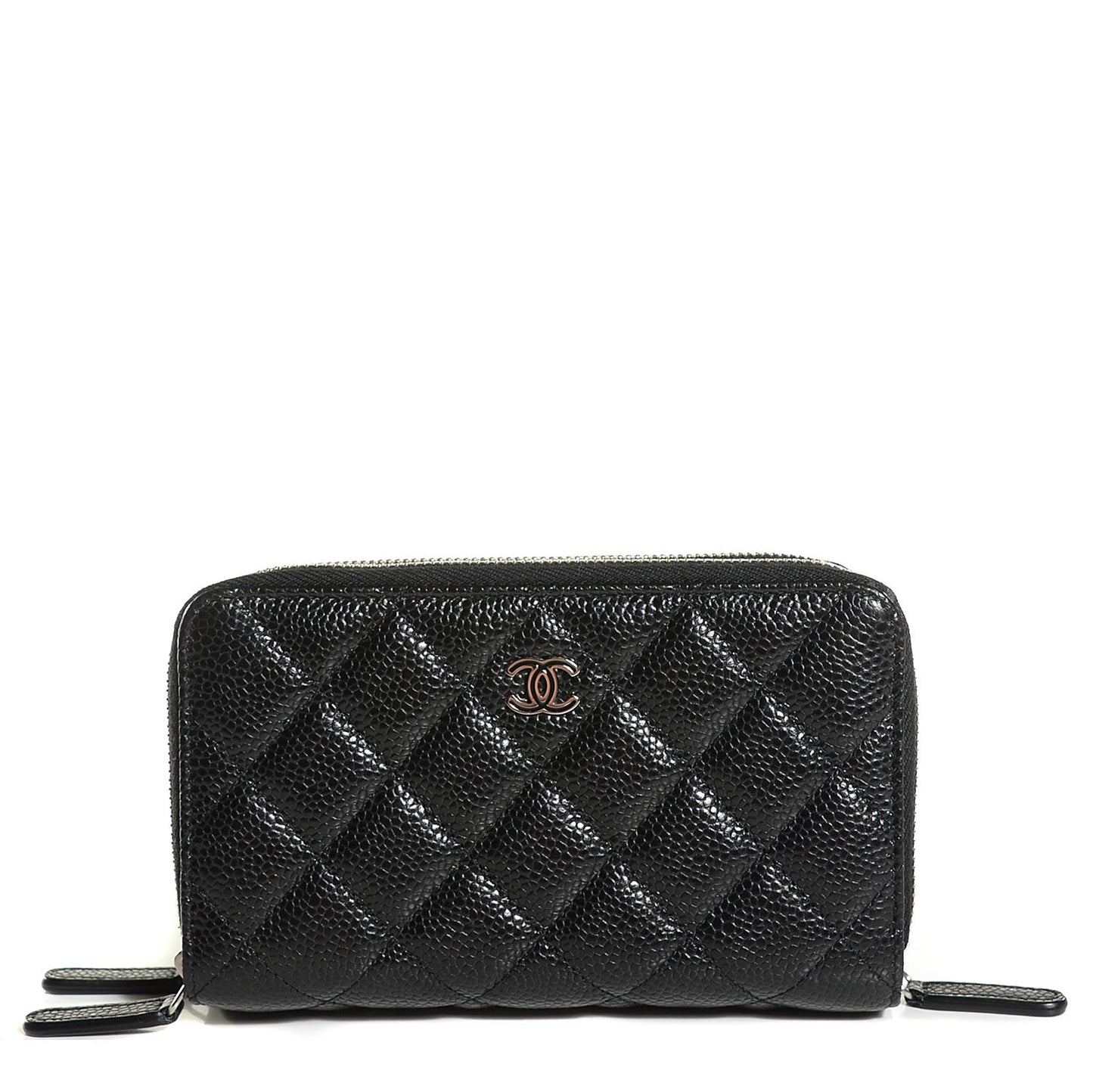Caviar Quilted Calfskin Quilted Zip Around Phone Holder Black