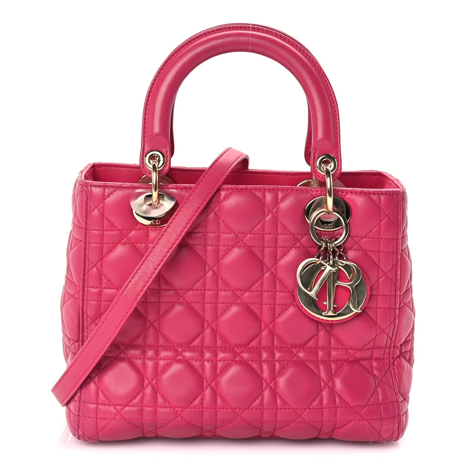 Christian Dior Lambskin Cannage Medium Lady Dior  Fuchsia 1 of 8