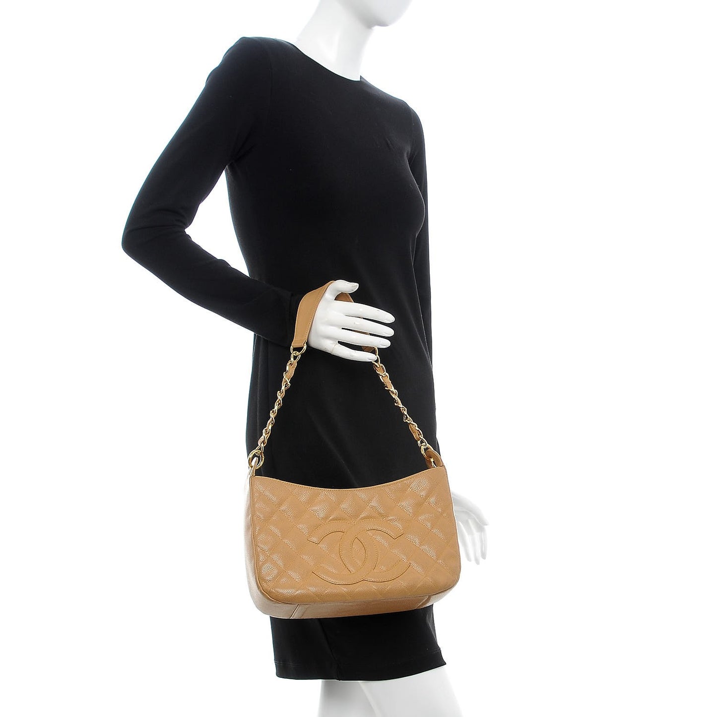 Caviar Quilted Hobo Beige