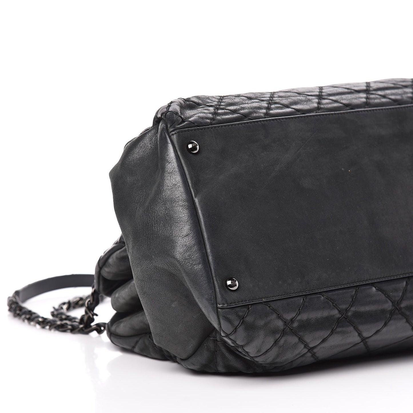 Iridescent Calfskin Large Just Mademoiselle Bowling Bag Black