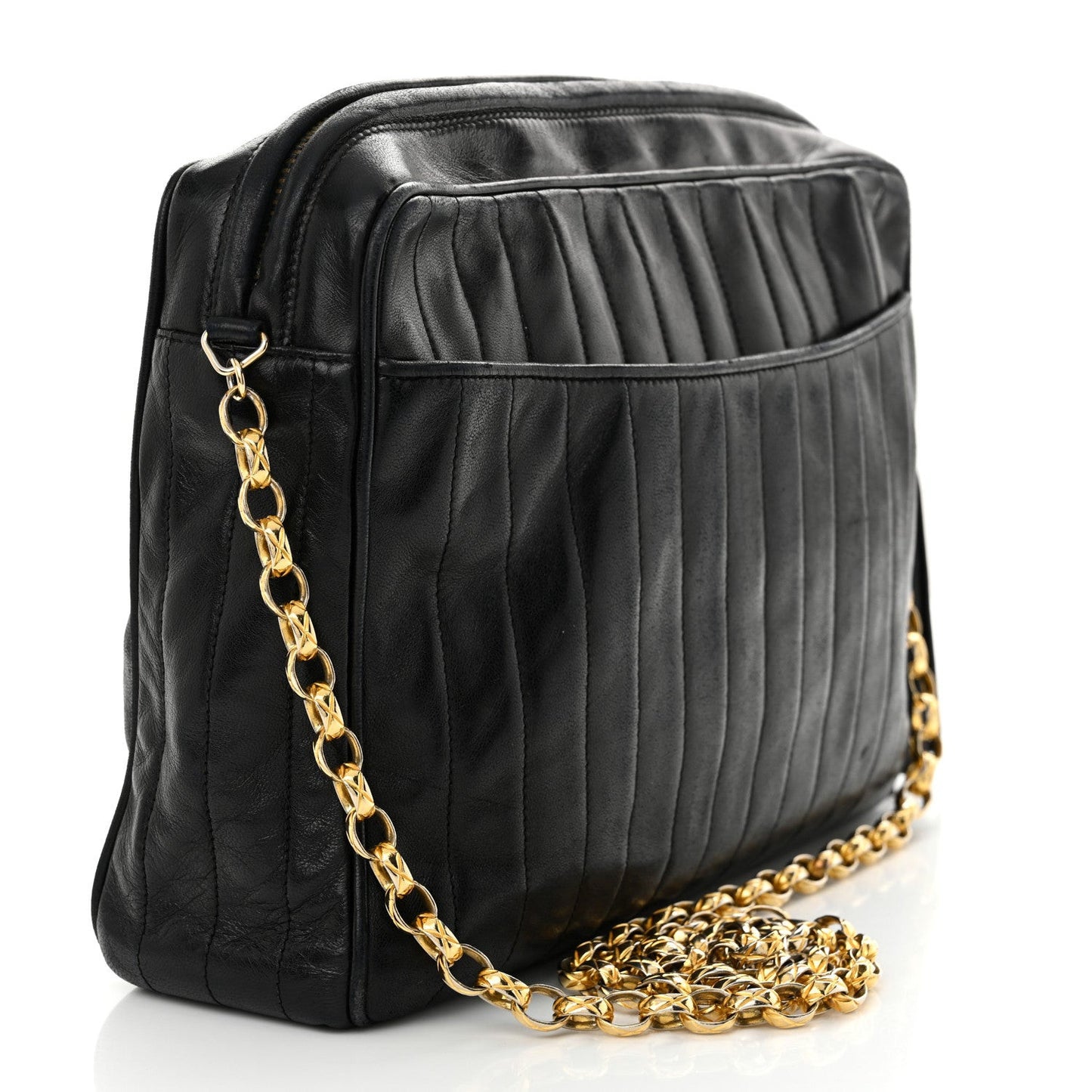 Lambskin Vertical Quilted Tassel Camera Case Black