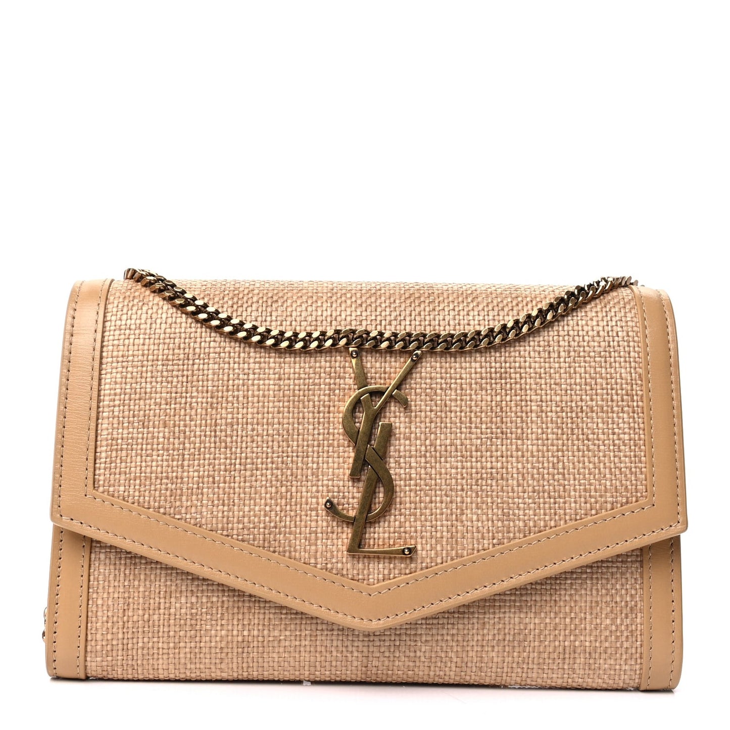 Micro Raffia Monogram Uptown Chain Wallet Natural Hay Blush
