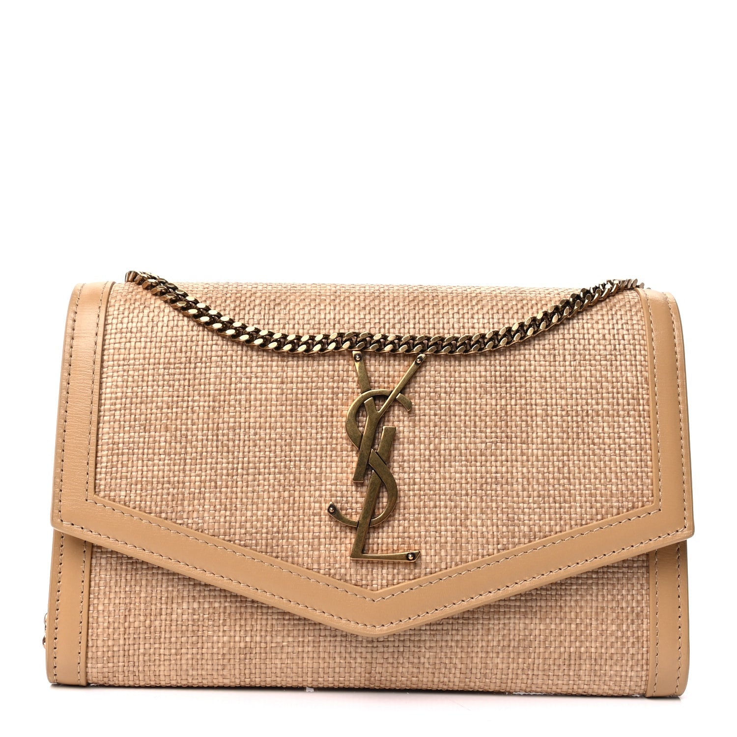 Saint Laurent Micro Raffia Monogram Uptown Chain Wallet Natural Hay Blush 1 of 8