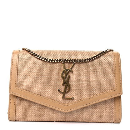 Saint Laurent Micro Raffia Monogram Uptown Chain Wallet Natural Hay Blush 1 of 8