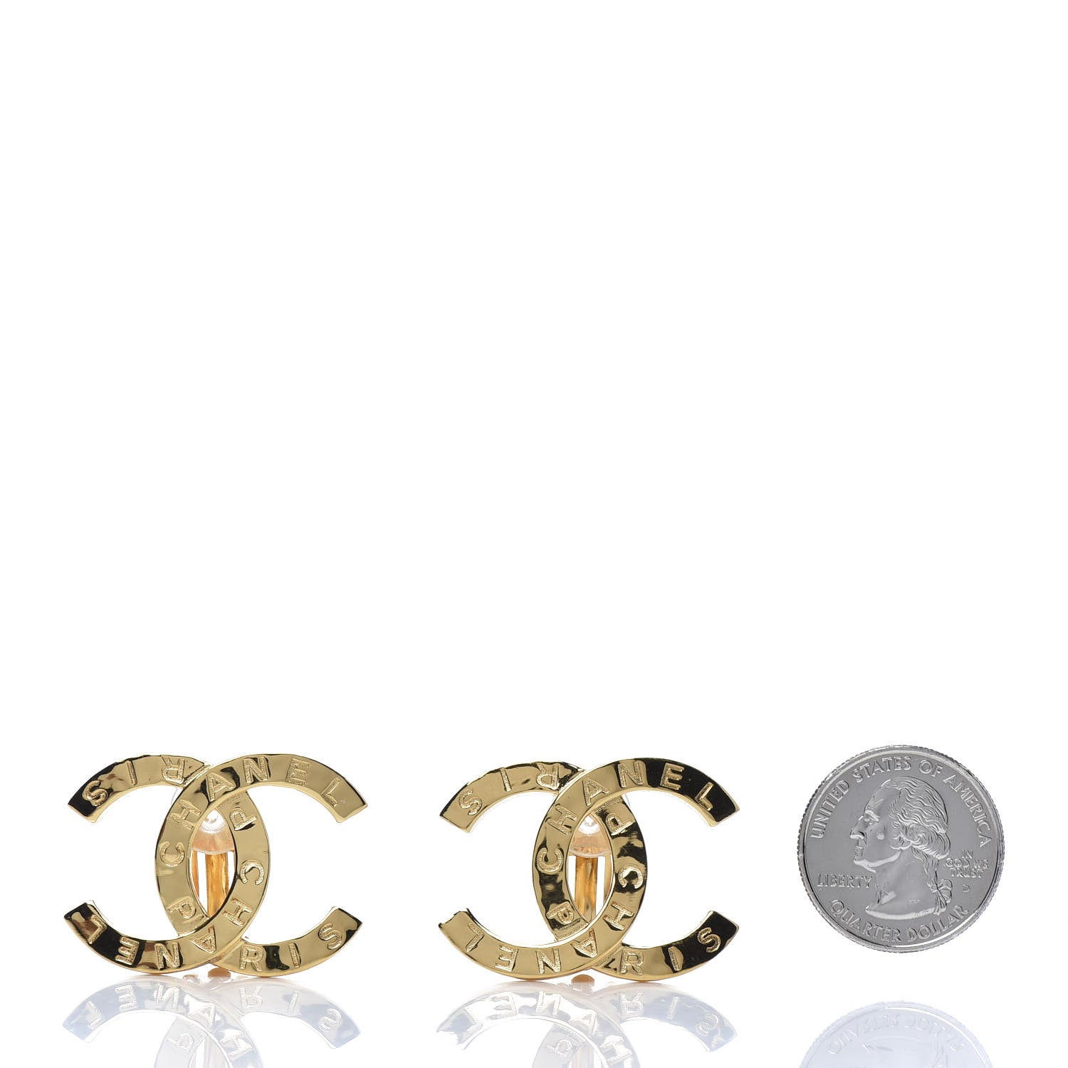 Chanel Metal CC Paris Button Clip On Earrings Gold 2 of 4