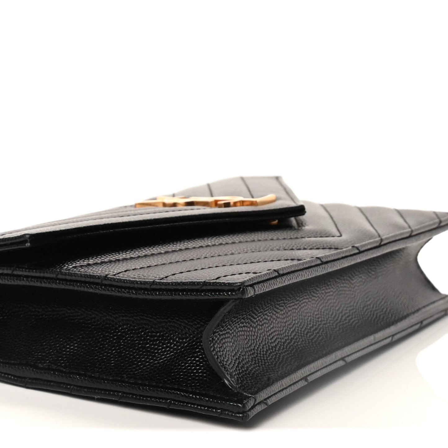 Grain De Poudre Matelasse Chevron Monogram Envelope Chain Wallet Black