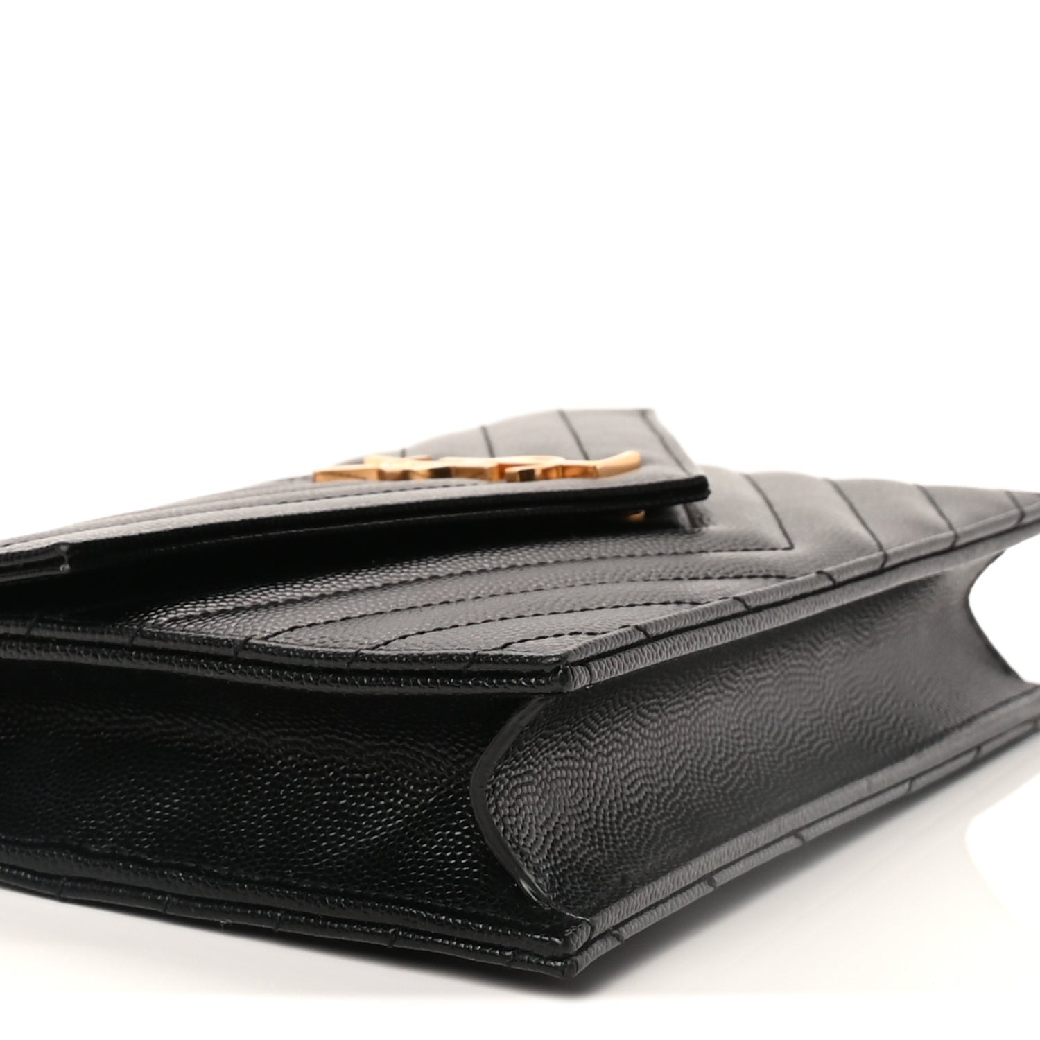Saint Laurent Grain De Poudre Matelasse Chevron Monogram Envelope Chain Wallet Black 8 of 9