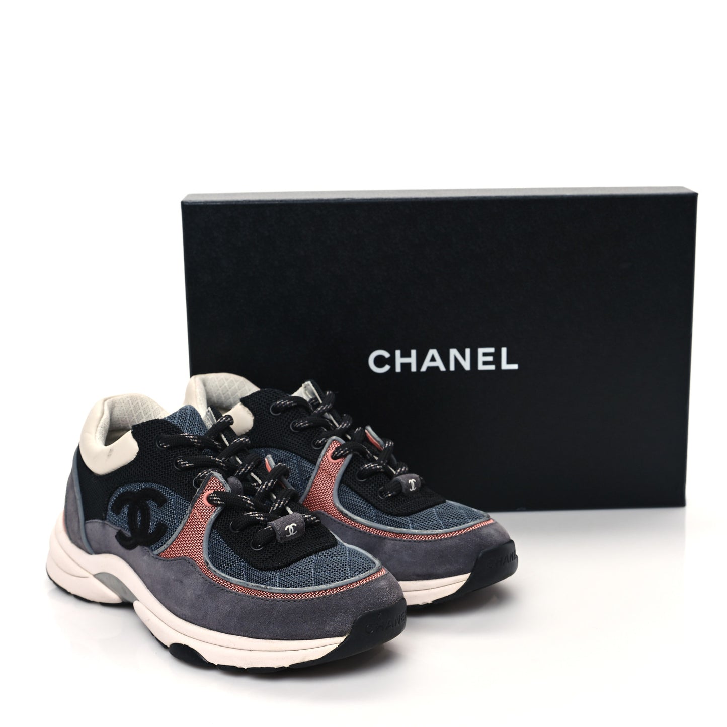 Nylon Calfskin Suede Womens CC Sneakers 37 Dark Grey Pink