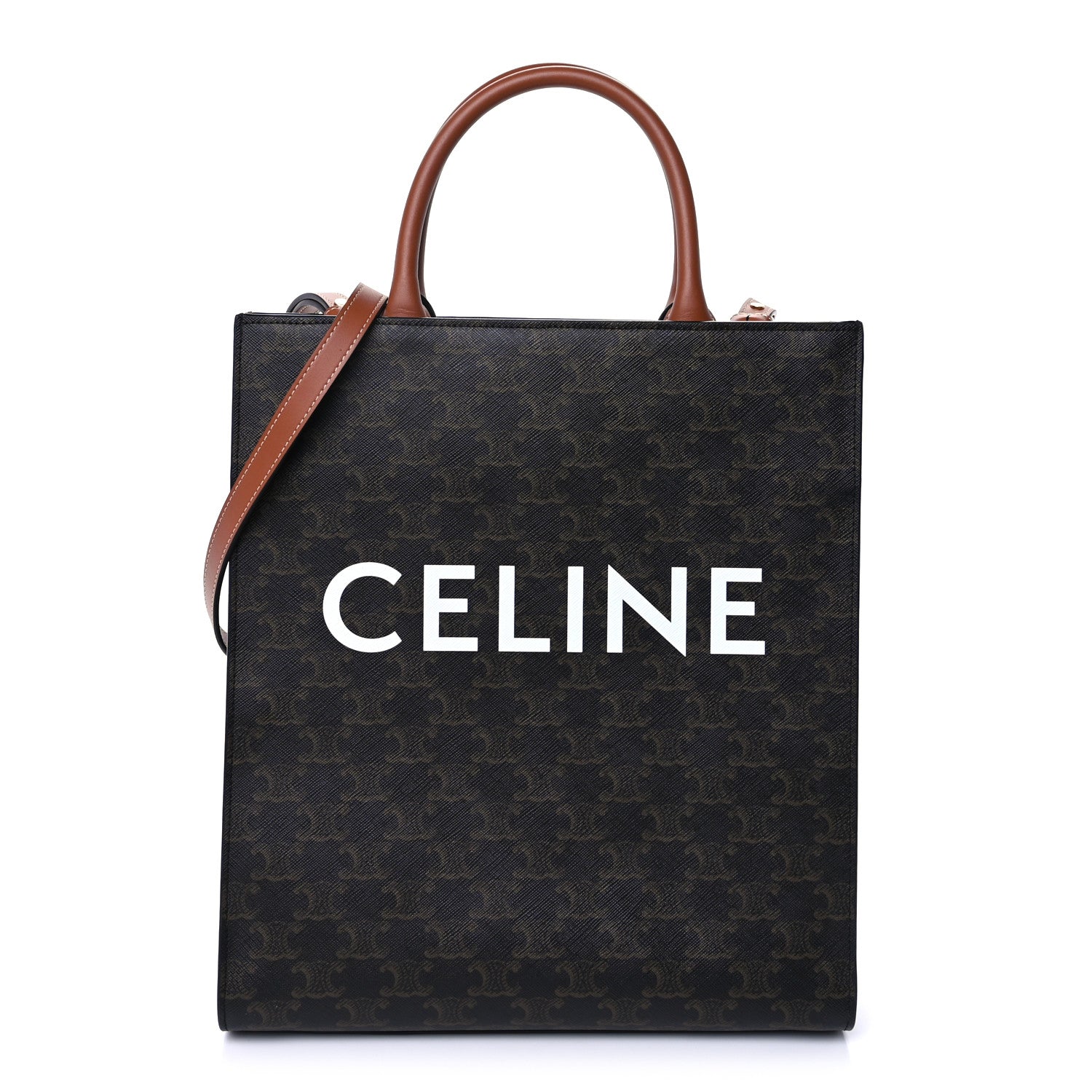 Celine Triomphe Canvas Calfskin Small Vertical Cabas Tan 1 of 8