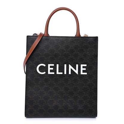 Celine Triomphe Canvas Calfskin Small Vertical Cabas Tan 1 of 8
