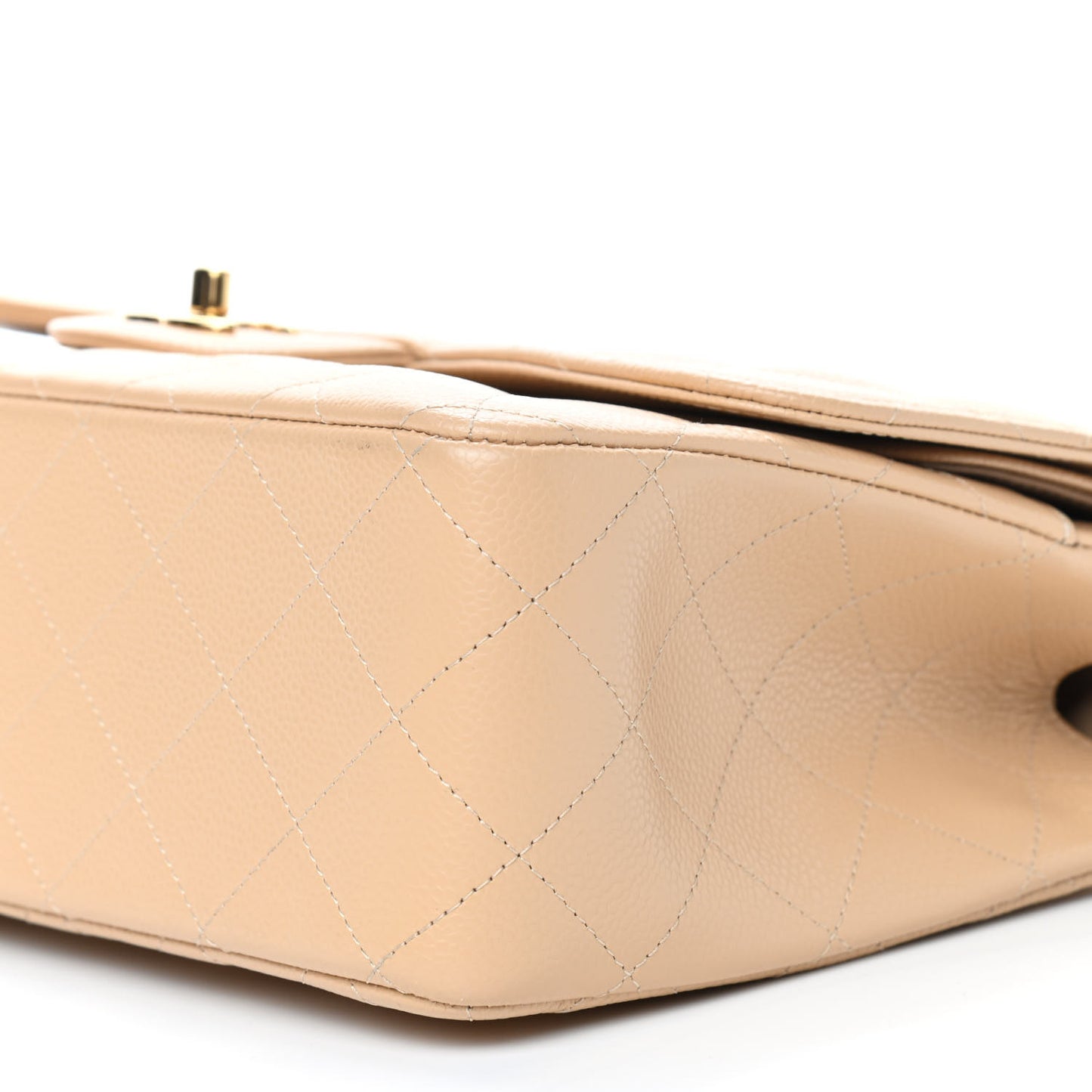 Caviar Quilted Jumbo Double Flap Beige Clair