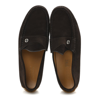 Gucci Suede Mens InterLocking G Driver Loafers 8 Cocoa 2 of 7