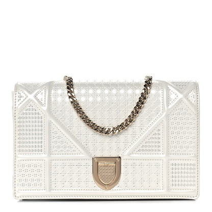 Christian Dior Patent Micro-Cannage Diorama Wallet on Chain Pouch White 1 of 10