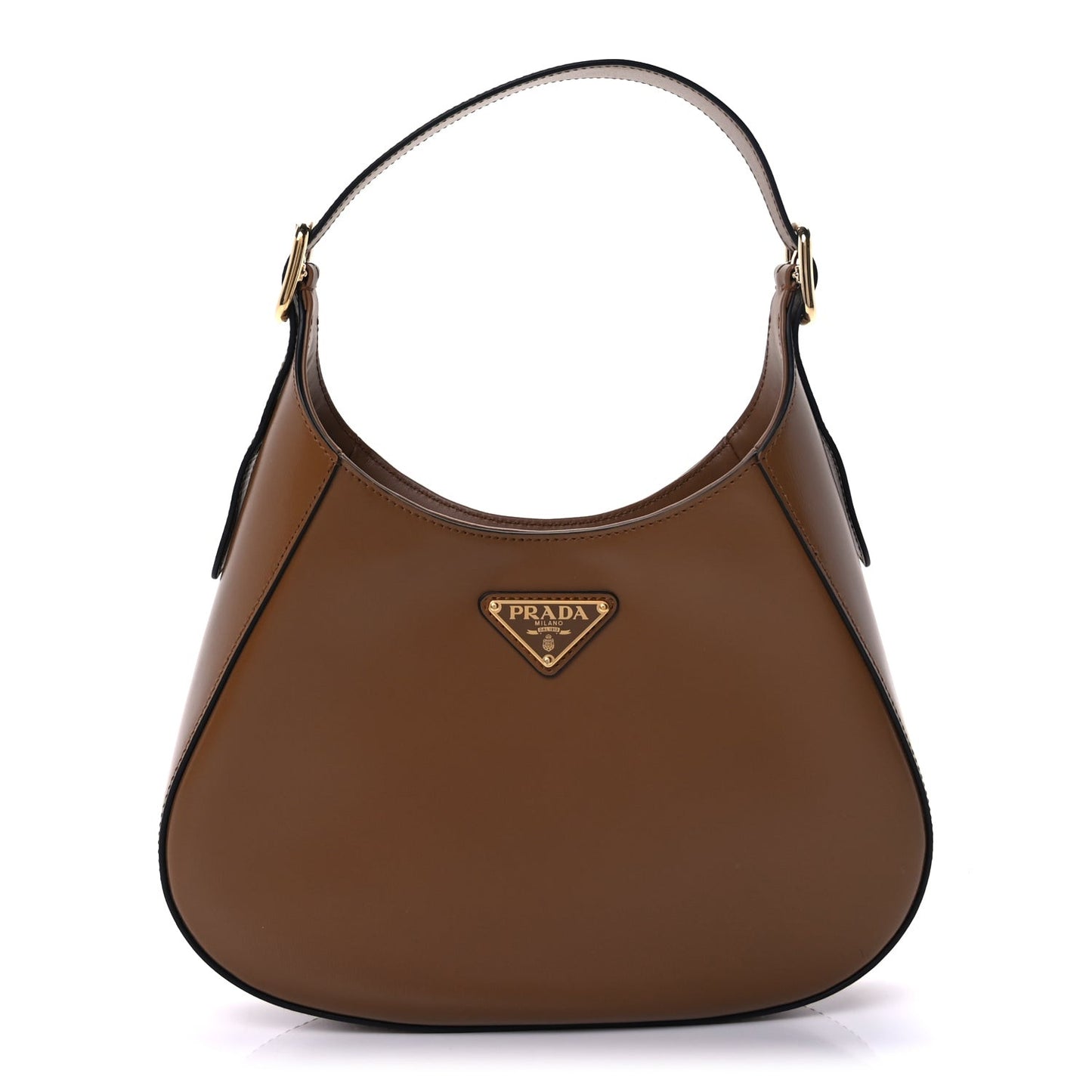 Brushed Calfskin Cleo Adjustable Strap Shoulder Bag  Caramel
