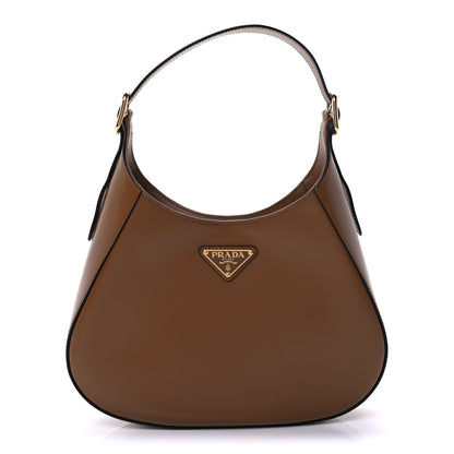 Prada Brushed Calfskin Cleo Adjustable Strap Shoulder Bag  Caramel 1 of 8