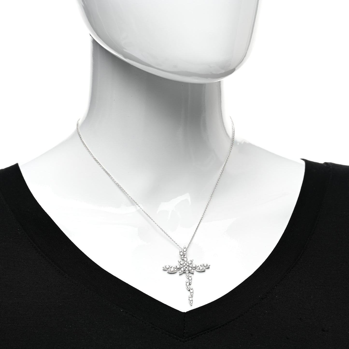 18K White Gold Diamond Ghirlanda Classics Cross Necklace