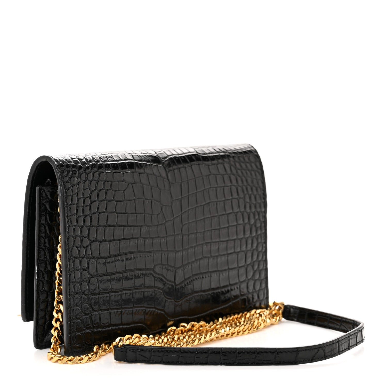 Saint Laurent Calfskin Crocodile Embossed Kate Monogram Tassel Chain Wallet Black 3 of 10