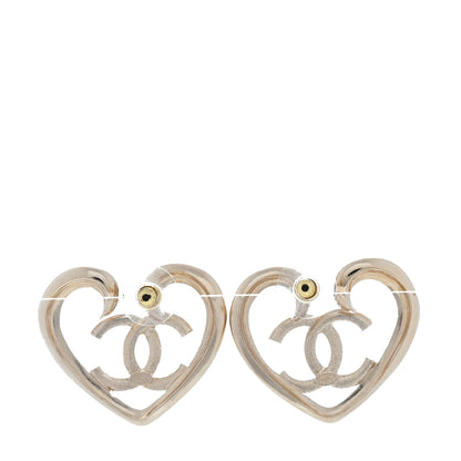 Chanel Metal Crystal CC Logo Heart Earrings  Gold 3 of 5
