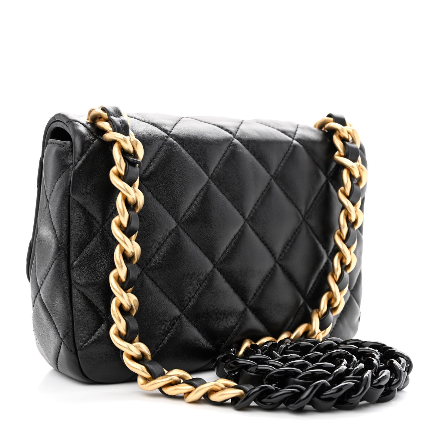Lambskin Quilted Small Lacquered Chain Flap Black