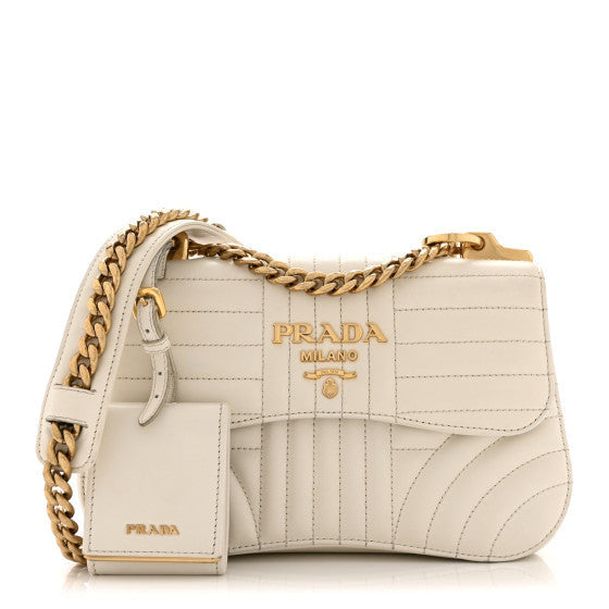 Prada Soft Calfskin Impunture Diagramme Small Sidonie Chain Crossbody Bag White 1 of 1