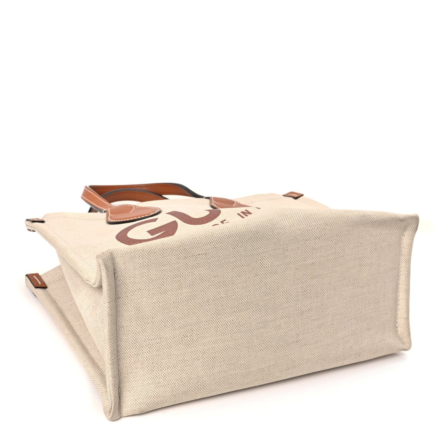 Canvas Calfskin Logo Print Medium Tote Bag Brown
