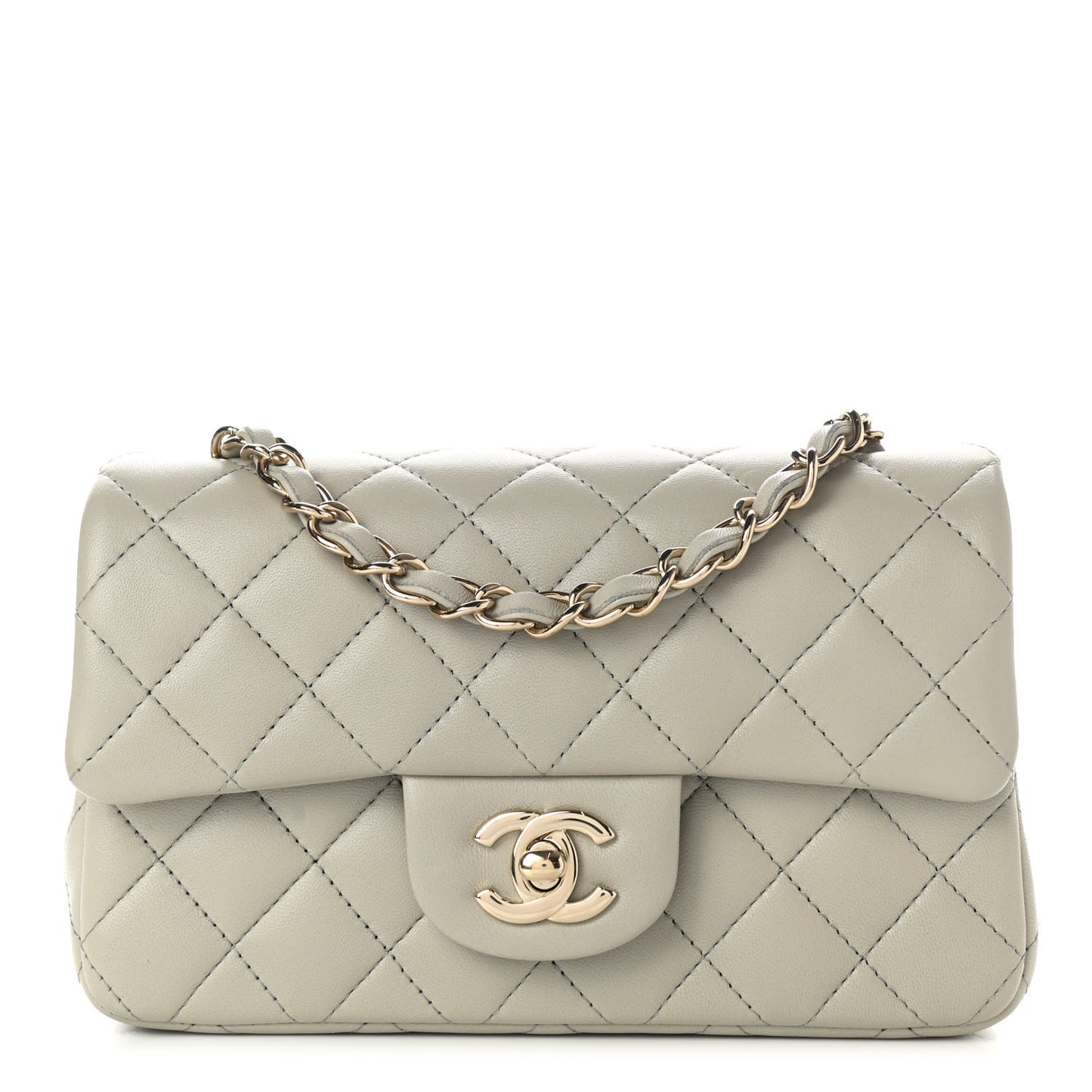 Lambskin Quilted Mini Rectangular Flap Grey