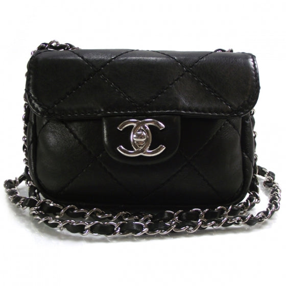 Lambskin Small Stitched Mini Flap Black
